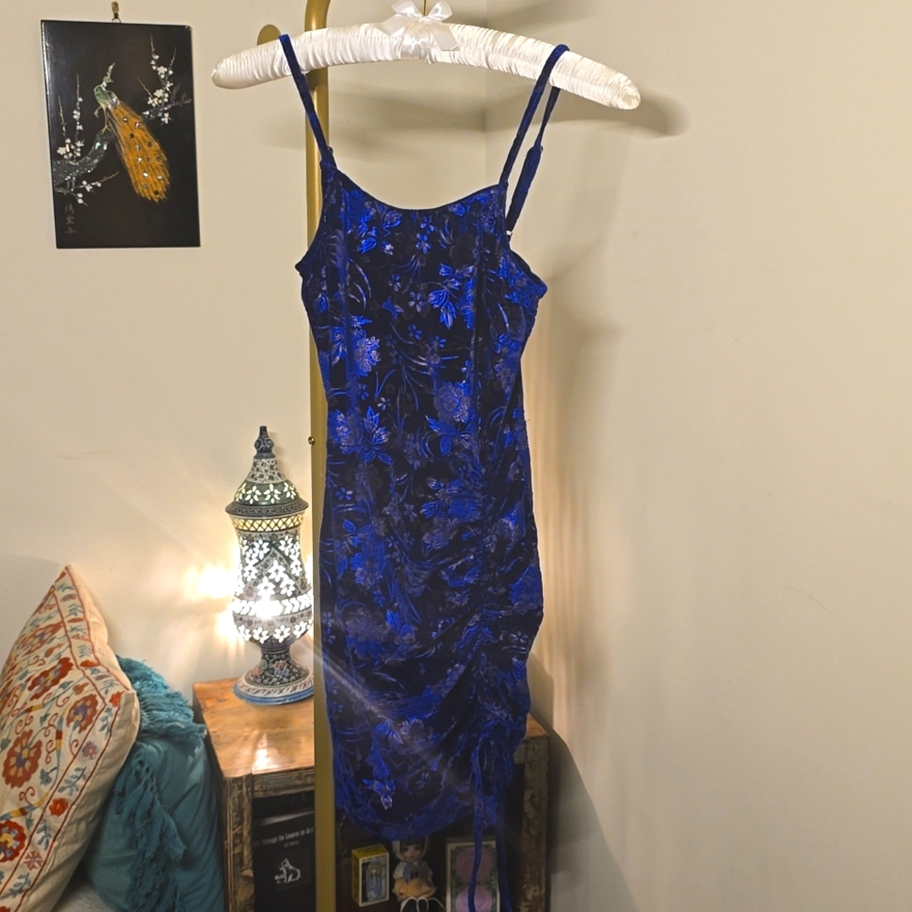 Gorgeous vibrant blue burnout velvet mini dress